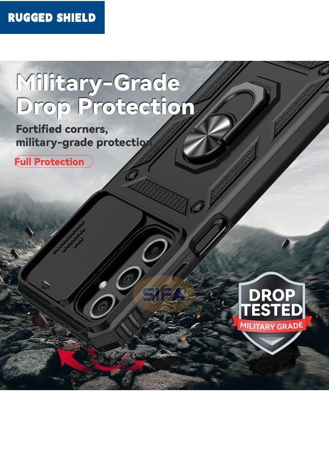 RUGGED SHIELD - Samsung Galaxy A16 Cover, Slide Camera Cover, Built-in 360° Rotate Ring Kickstand, Shockproof Drop Proof Protection, Heavy Duty Shockproof Protective Case for Samsung Galaxy A16 5G/4G, Black - Image 1