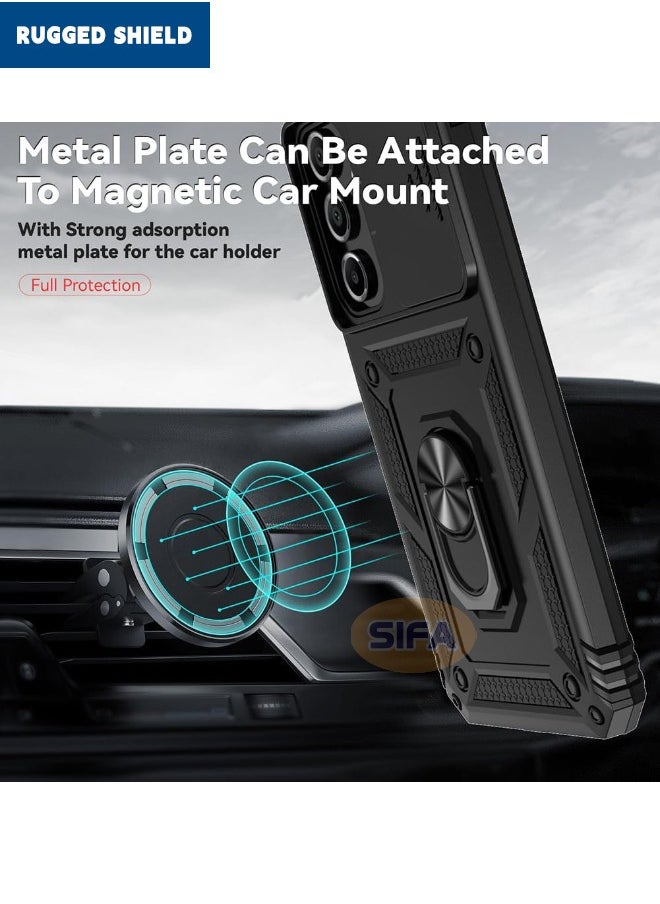 RUGGED SHIELD - Samsung Galaxy A16 Cover, Slide Camera Cover, Built-in 360° Rotate Ring Kickstand, Shockproof Drop Proof Protection, Heavy Duty Shockproof Protective Case for Samsung Galaxy A16 5G/4G, Black - Image 1