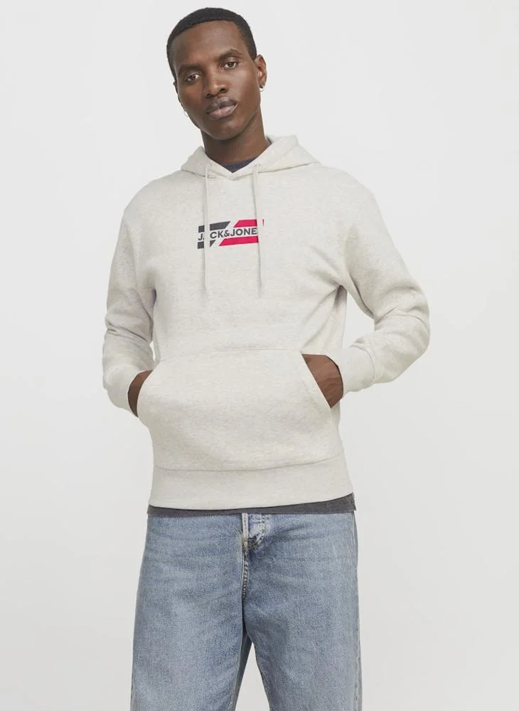 جاك اند جونز Logo Print Pull Over Hoodie