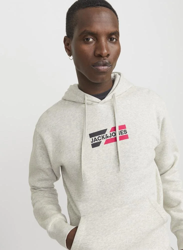 جاك اند جونز Logo Print Pull Over Hoodie