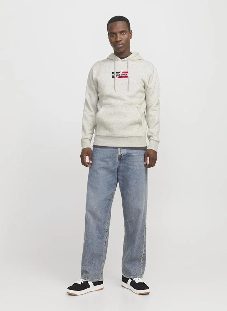 جاك اند جونز Logo Print Pull Over Hoodie