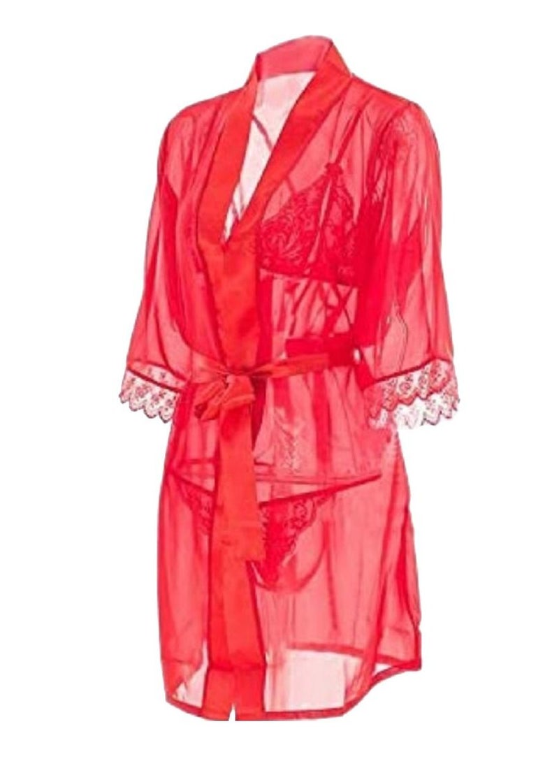 Generic Perspective open three-point bra briefs and bath robe suit  - Image 1