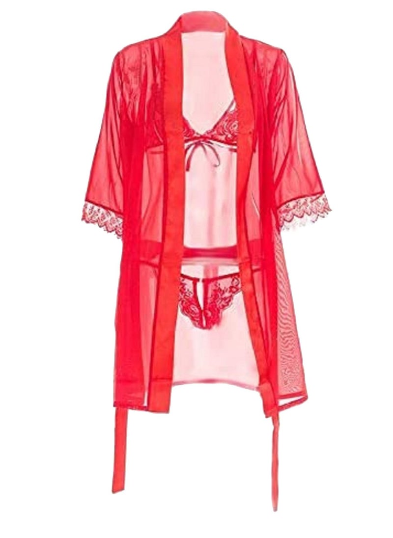 Generic Perspective open three-point bra briefs and bath robe suit  - Image 2