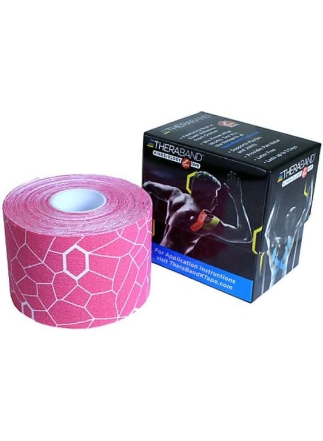 TheraBand Kinesiology Tape Waterproof Physio Tape for Pain Relief Muscle and Joint Support, Standard Roll with Xact Stretch Application Indicators (Pink) - Image 1