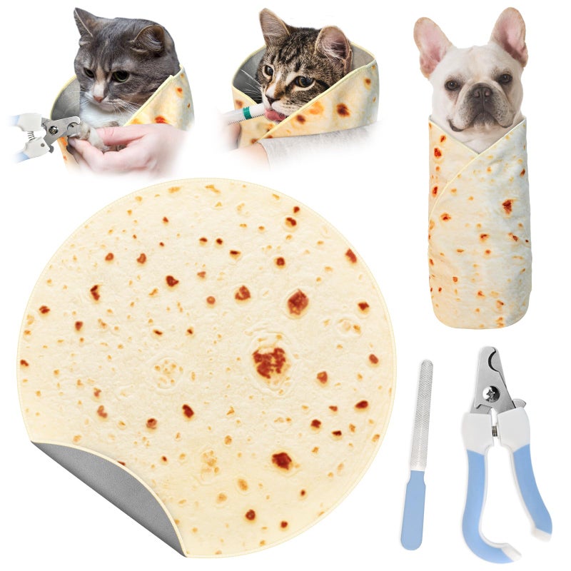 MASHDE 31.5" Large Cat Grooming Wrap for Cutting Nails, Self-Stick Dog Cat Burrito Wrap with Nail Clippers Kit, Soft Tortilla Blanket Pet Tool Gifts for Multifunctional Care Medicine Anti-Escape - Image 1