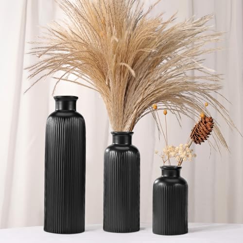 GUKJOB Small Black Ceramic Vase Set of 3, Boho Modern Black Flower Vase Room Decor, Farmhouse Decor, Vases for Your Kitchen, Bathroom, Bedroom, Living Room, Office&Shelf Centerpiece Table Decorations - Image 3