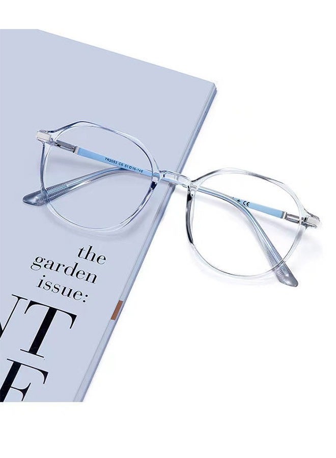 انت نظارات حجب الضوء الأزرق للنساء / الرجال ، إطار ريترو عصري دائري ، إطار نظارة النسخة الكورية مرآة مسطحة ، مضادة لإجهاد العين UV الوهج - Image 2