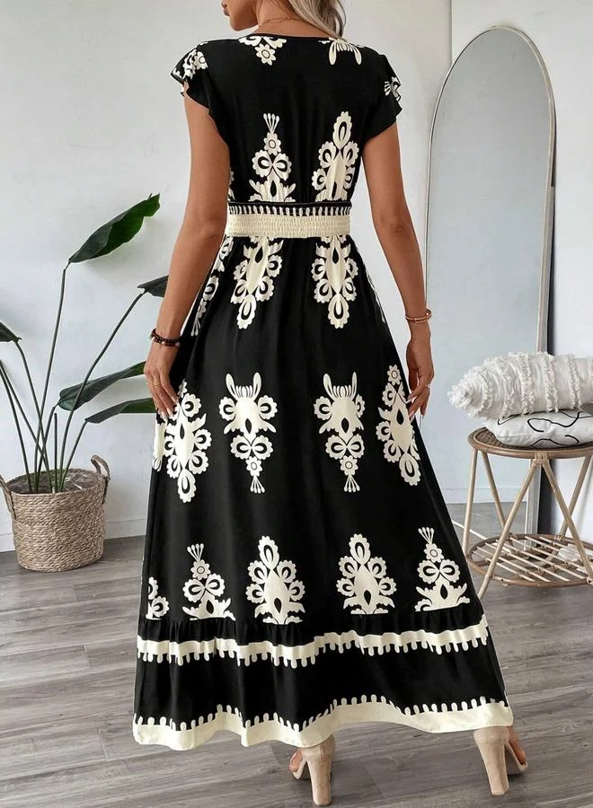 تايك تو فستان طويل بطبعة جرافيك وخصر مطاطي