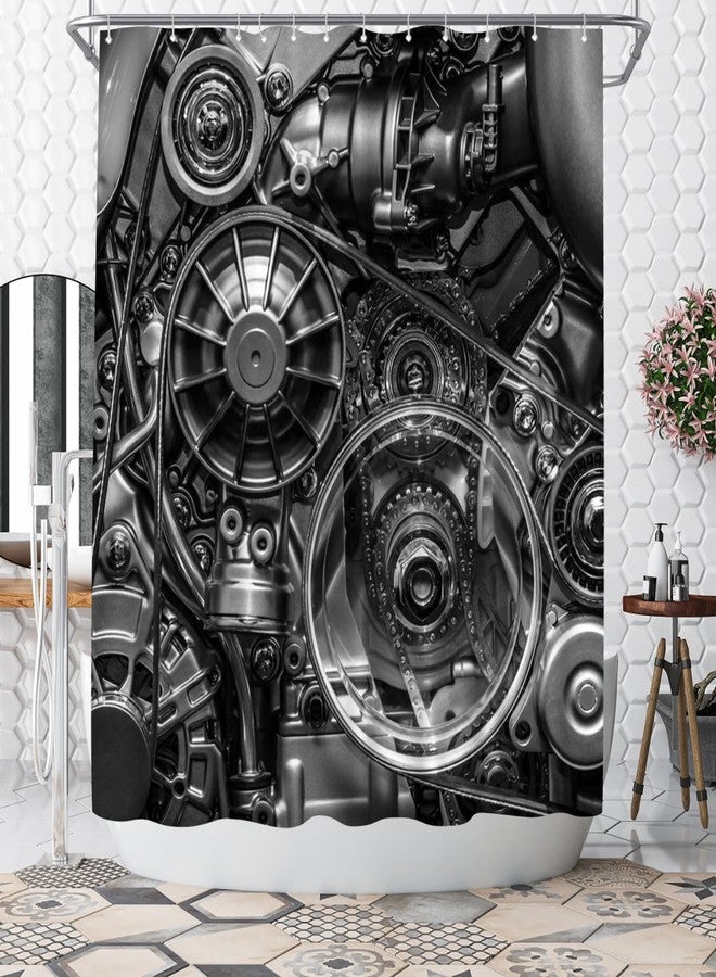 WELMECO Car Shower Curtain Engine Print Black Industrial Shower Curtain 72x72inch Polyester Fabric Bathroom Decor - Image 1