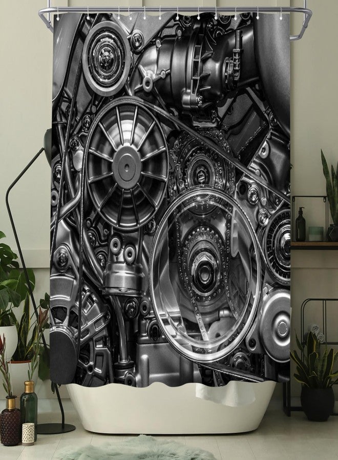 WELMECO Car Shower Curtain Engine Print Black Industrial Shower Curtain 72x72inch Polyester Fabric Bathroom Decor - Image 3