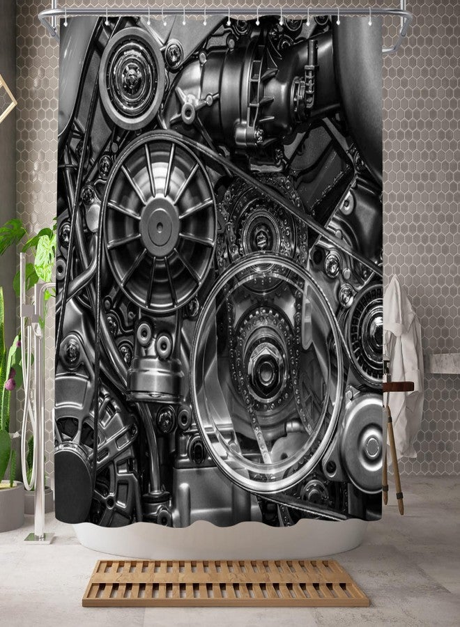 WELMECO Car Shower Curtain Engine Print Black Industrial Shower Curtain 72x72inch Polyester Fabric Bathroom Decor - Image 2