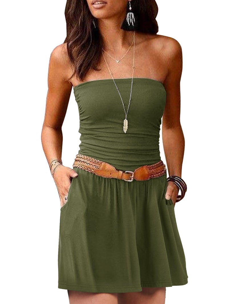 AUXDIO Women Summer Casual Strapless Romper Sleeveless Off Shoulder Short Jumpsuits 2026 Beach Vacation Clothes Army Green Small - Image 4