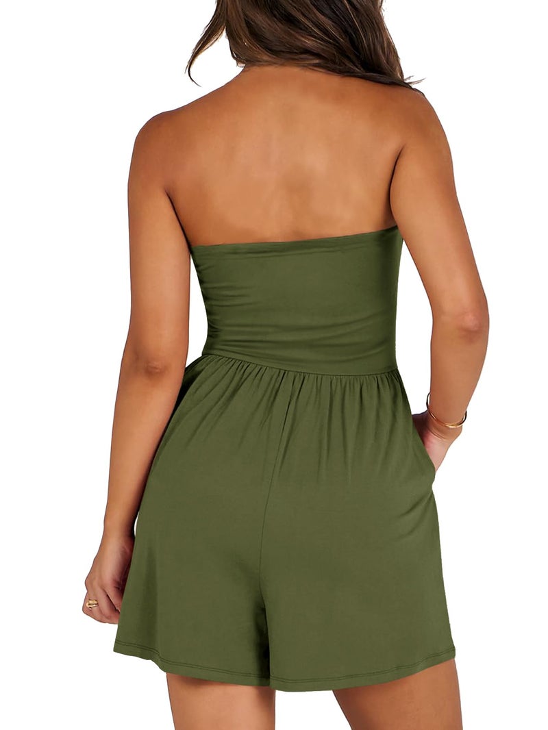 AUXDIO Women Summer Casual Strapless Romper Sleeveless Off Shoulder Short Jumpsuits 2026 Beach Vacation Clothes Army Green Small - Image 5