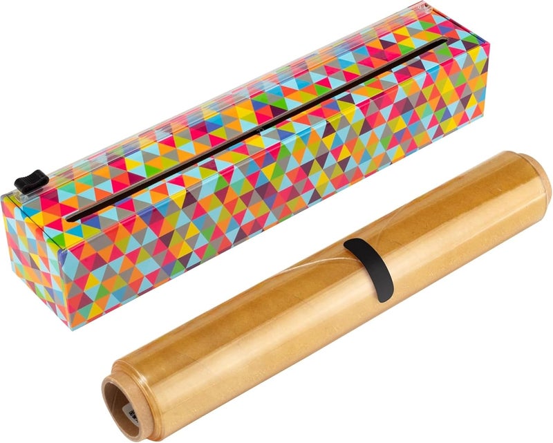 ChicWrap Triangles Refillable Plastic Wrap Dispenser - Includes One 12" x 250' Roll of Professional Grade Plastic Wrap - BPA Free and Kosher Certified - Reusable Dispenser w/Slide Cutter - Image 1