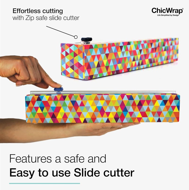 ChicWrap Triangles Refillable Plastic Wrap Dispenser - Includes One 12" x 250' Roll of Professional Grade Plastic Wrap - BPA Free and Kosher Certified - Reusable Dispenser w/Slide Cutter - Image 5