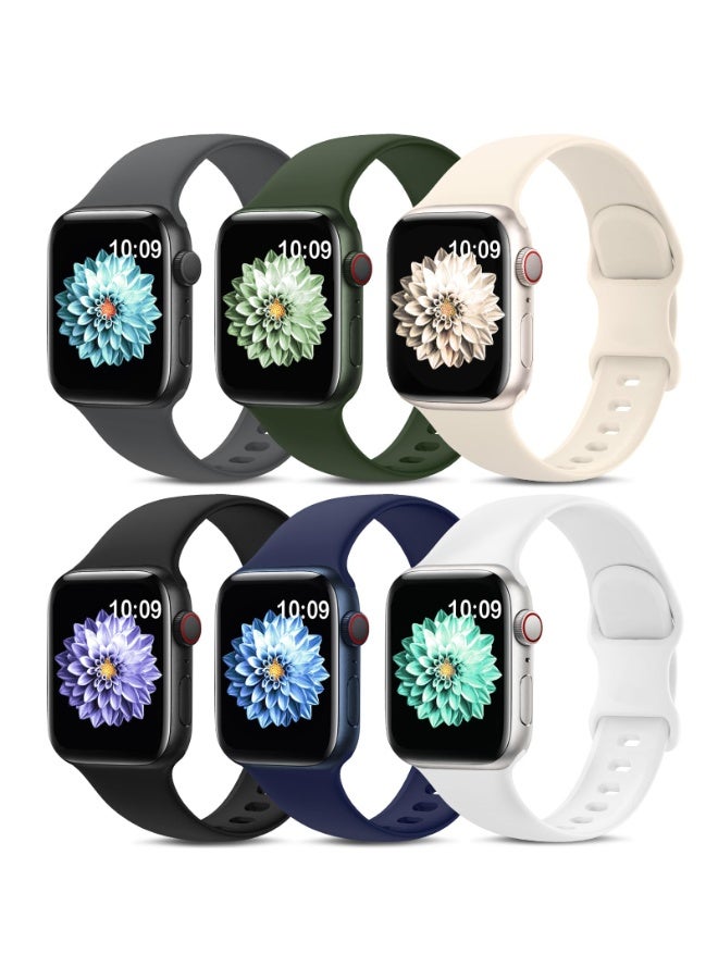 6 حزمة الرياضة السيليكون الماء الشريط، متوافق مع أبل ساعة الشريط 42mm 44mm 45mm 49mm، ناعم السيليكون الماء الشريط، متوافق مع Iwatch أبل ساعة سلسلة 10 9 8 7 6 5 4 3 2 1 (42/44/45/46/49mm) متعددة الألوان - Image 1