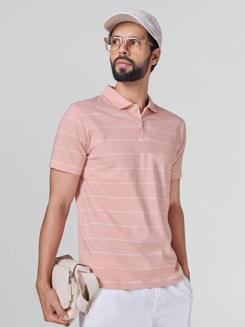 اكس واي اكس اكس تي شيرت بولو رجالي من XYXX Linea مخطط من القطن بأكمام نصفية - Image 4