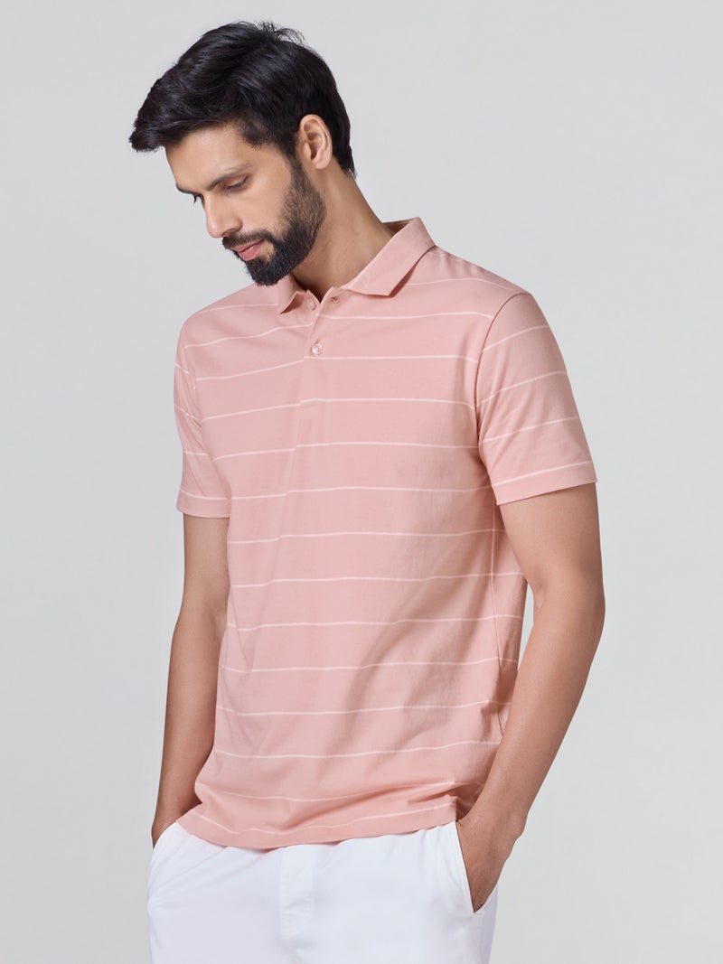 اكس واي اكس اكس تي شيرت بولو رجالي من XYXX Linea مخطط من القطن بأكمام نصفية - Image 3