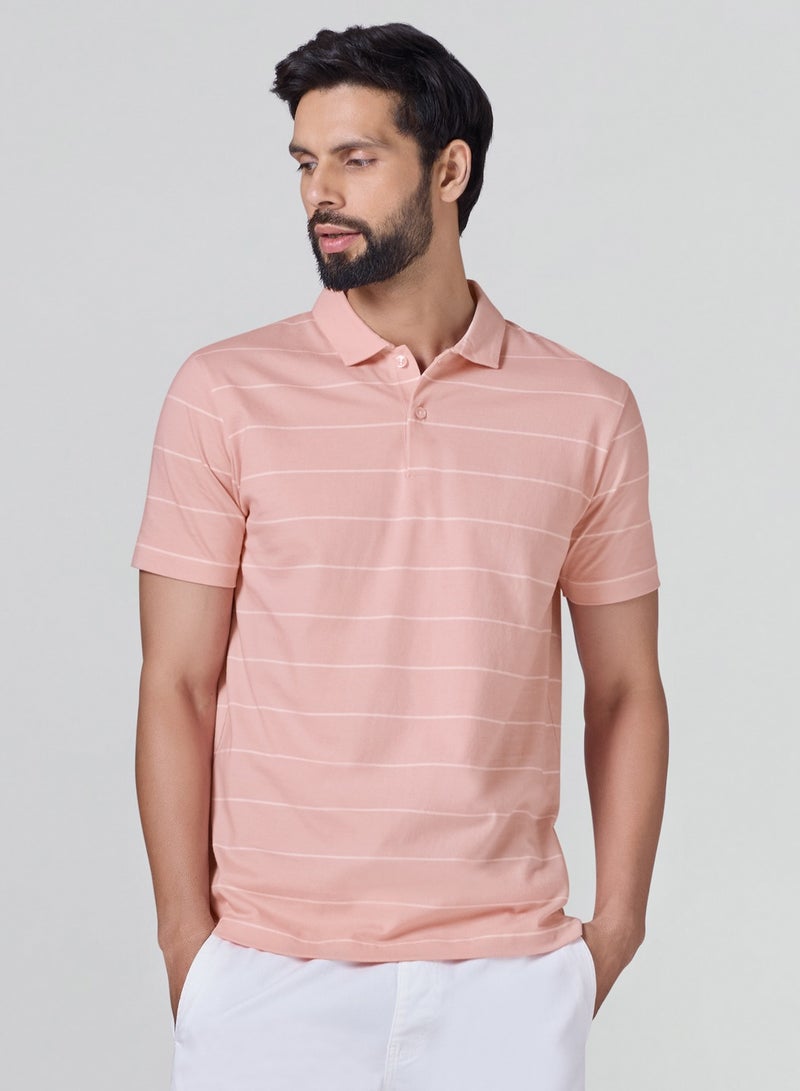 اكس واي اكس اكس تي شيرت بولو رجالي من XYXX Linea مخطط من القطن بأكمام نصفية - Image 1