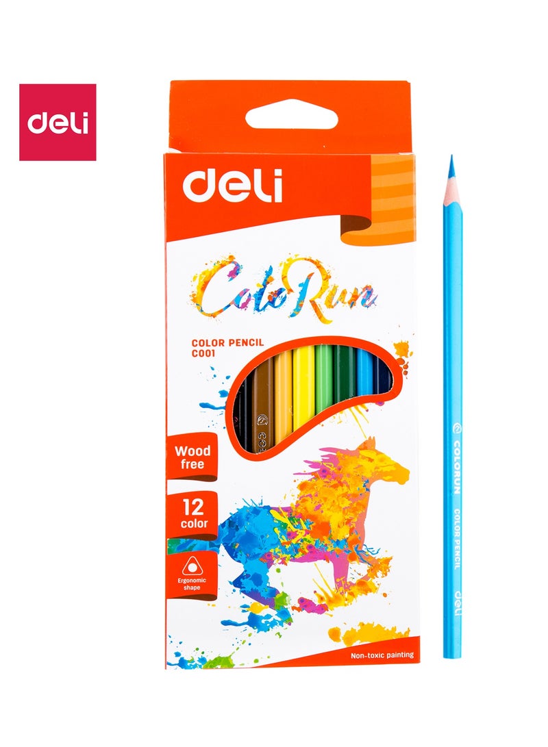 Deli EC00100 COLORUN PS Triangular Barrel Pre-Sharpened Colored Pencils, 12 Colors, 12PCS/Color Box, Eco-friendly, Ergonomic Grip - Image 1