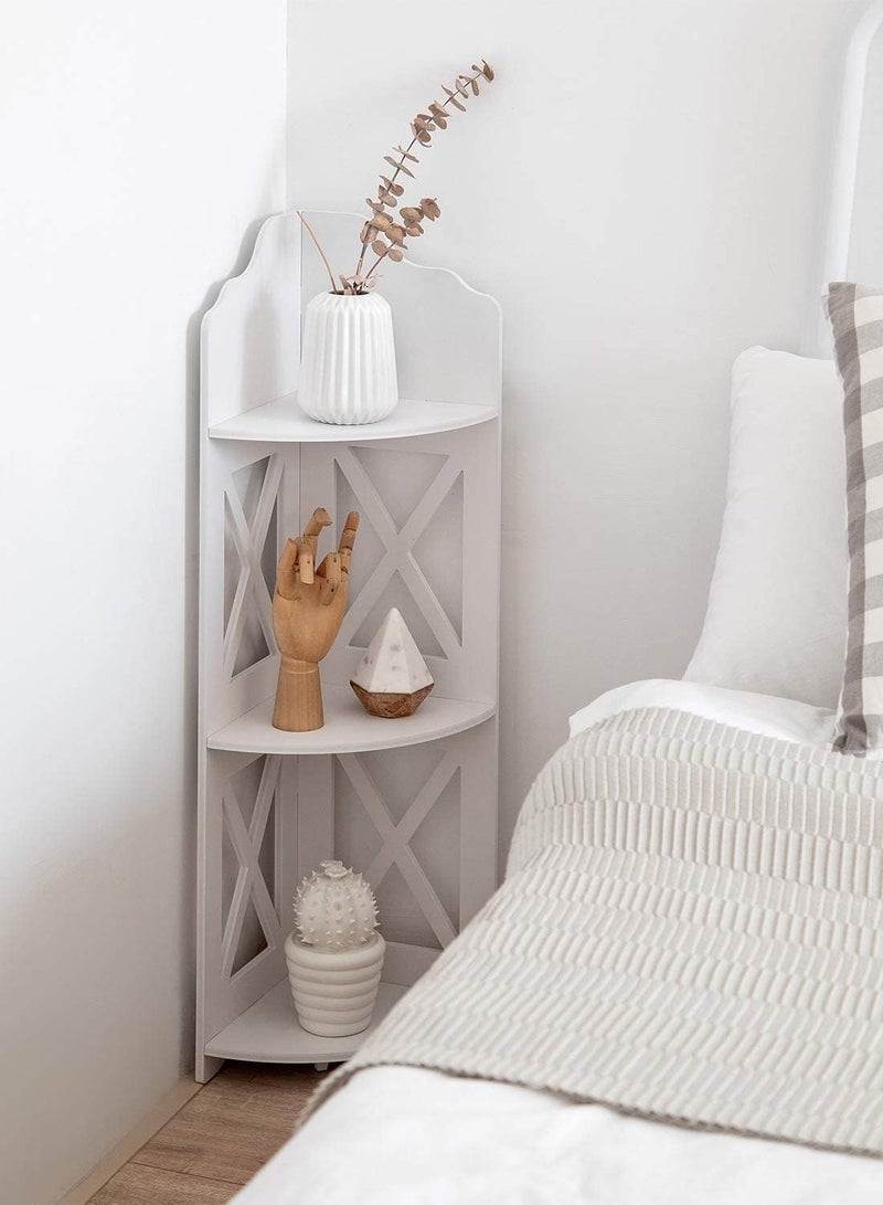 تي بي جي بي رف زاوية، أرفف زاوية لغرفة المعيشة، تخزين أرفف صغيرة، حامل زاوية للتخزين، طاولة صغيرة مثالية للمساحات الصغيرة، أبيض - Image 3