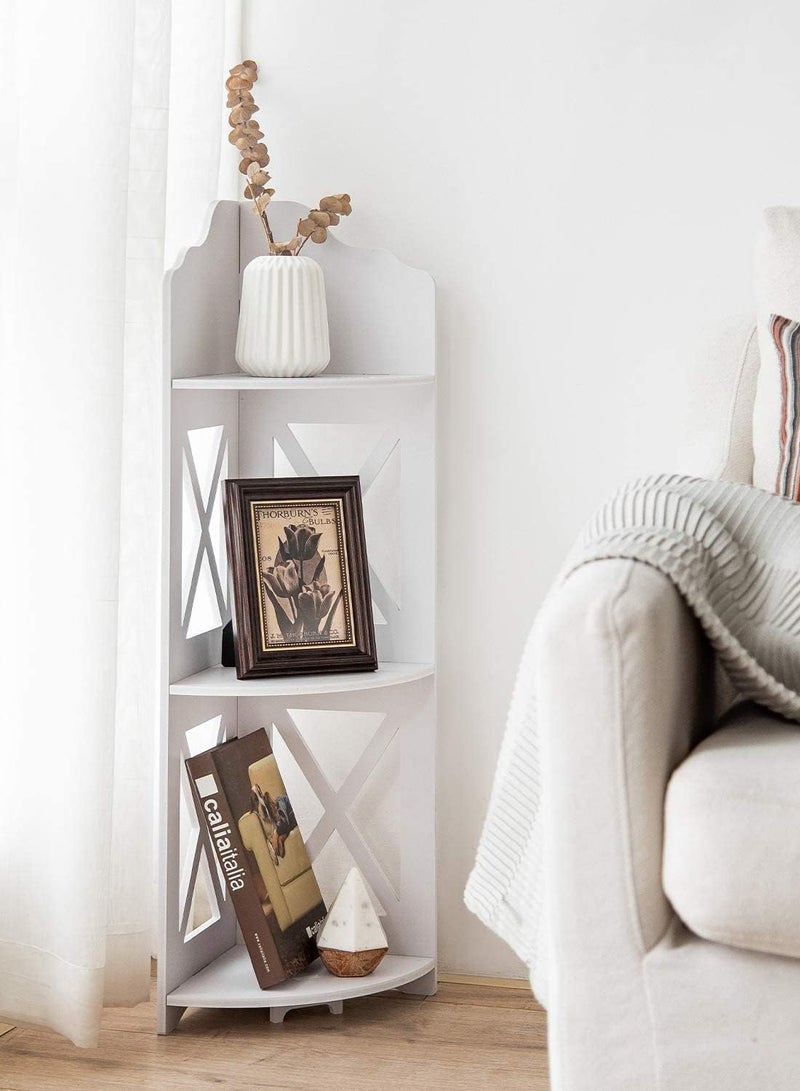 تي بي جي بي رف زاوية، أرفف زاوية لغرفة المعيشة، تخزين أرفف صغيرة، حامل زاوية للتخزين، طاولة صغيرة مثالية للمساحات الصغيرة، أبيض - Image 1