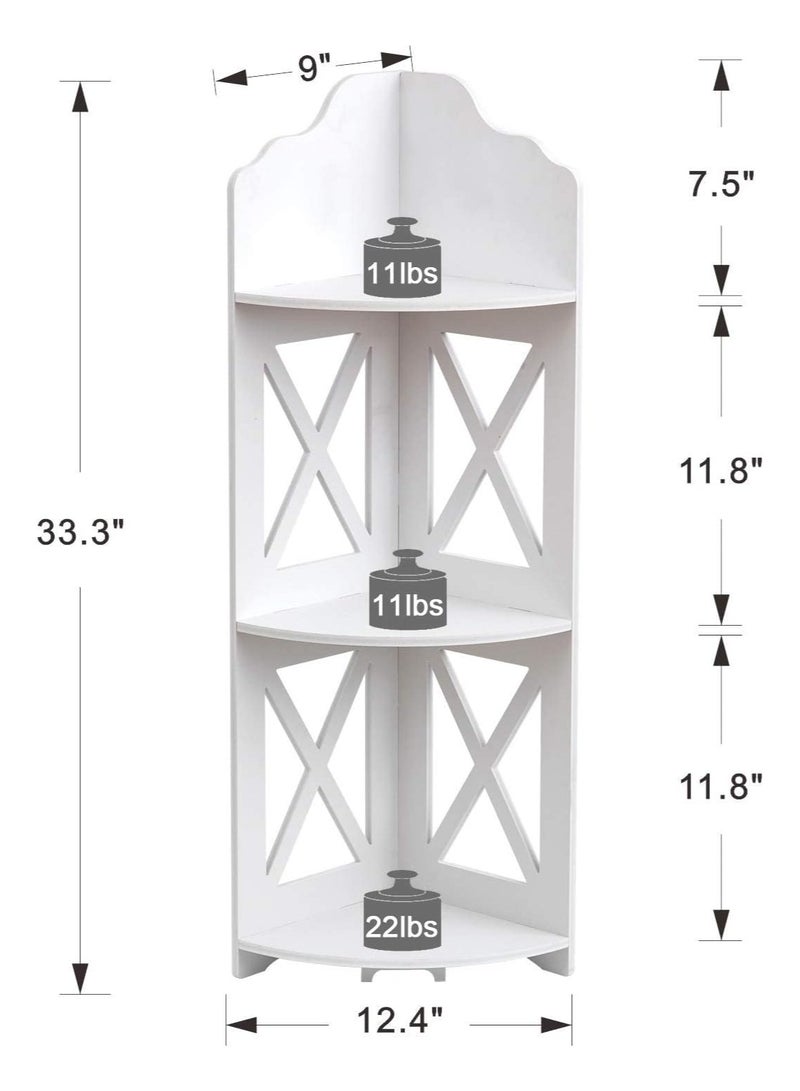تي بي جي بي رف زاوية، أرفف زاوية لغرفة المعيشة، تخزين أرفف صغيرة، حامل زاوية للتخزين، طاولة صغيرة مثالية للمساحات الصغيرة، أبيض - Image 2