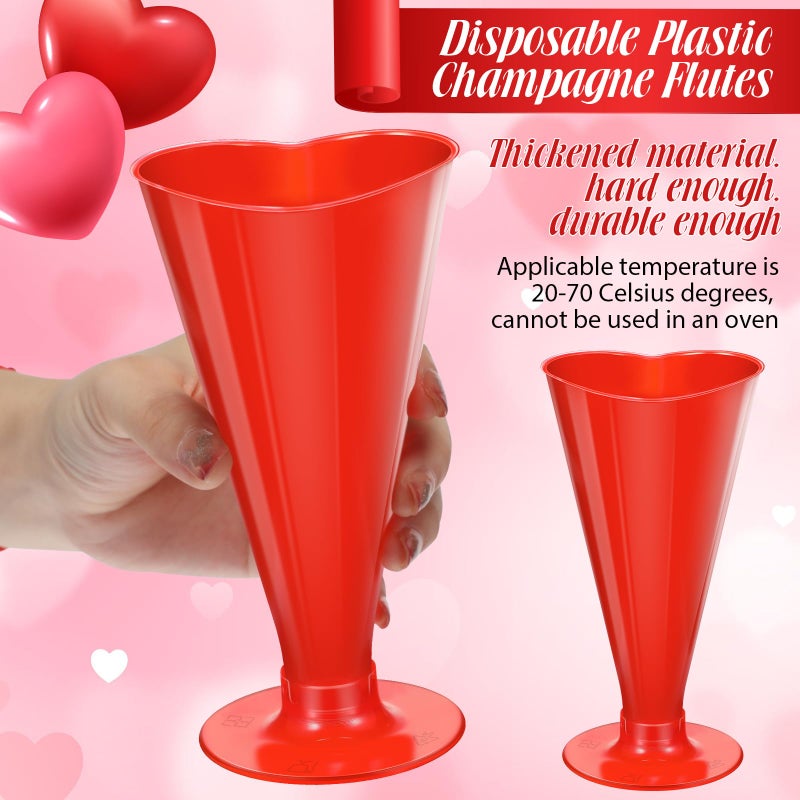 Ziliny 50 Pcs Valentine's Day Cups Valentine Shot Glasses 5.6 oz Heart Shaped Champagne Flutes Disposable Plastic Pink Red Heart Wine Glasses Cocktail Drinking for Birthday Wedding Party (Red) - Image 4