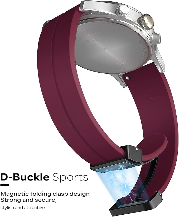 Unipha Magnetic Silicone Watch Band 22mm Quick Release, Soft Sport Strap with Magnetic Folding Clasp for Men & Women – Wine Red - Image 2