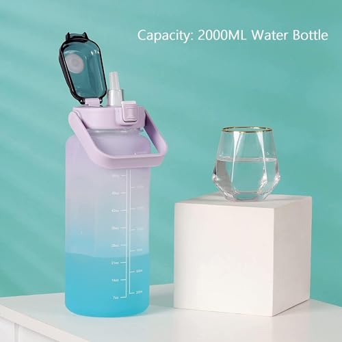 VDNSI Sipper Water Bottle 2 Liter with Motivational Time Marker Water bottle for office Water bottle for gym Non Toxic Gallon Water Bottle for Kids Adults (Purple, Plastic) - Image 4