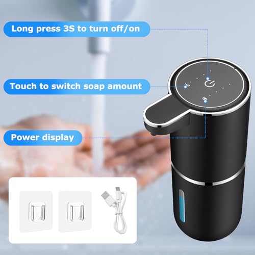 VZZNN 2 Pack Automatic Soap Dispenser,Automatic Liquid Soap Dispenser Touchless,12.8oz/380ml USB Rechargeabled Wall Mounted Smart Soap Dispensers for Bathroom Kitchen Dish Soap(Black) - Image 2