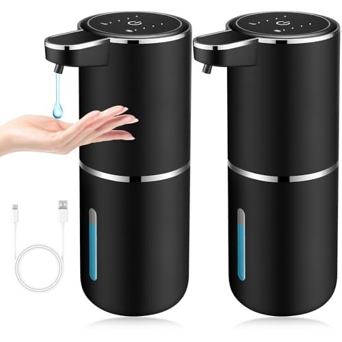 VZZNN 2 Pack Automatic Soap Dispenser,Automatic Liquid Soap Dispenser Touchless,12.8oz/380ml USB Rechargeabled Wall Mounted Smart Soap Dispensers for Bathroom Kitchen Dish Soap(Black) - Image 1