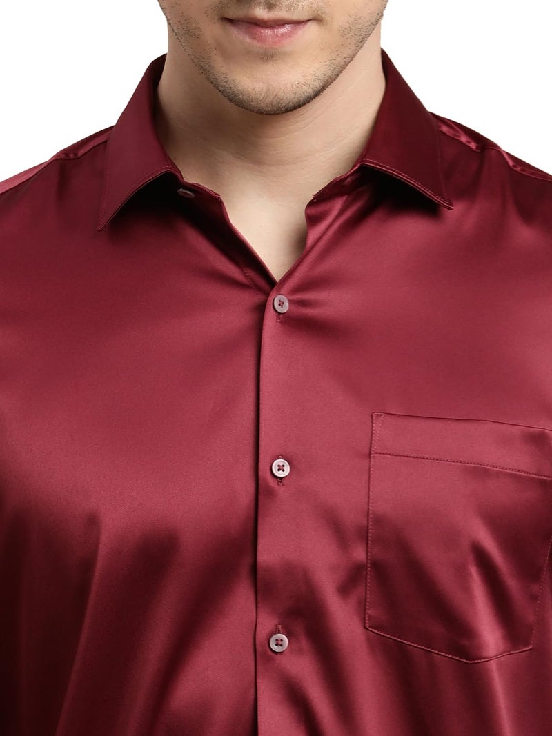Turtle Men Poly Satin Maroon Solid Slim Fit Full Sleeve Ceremonial Shirt - Image 5