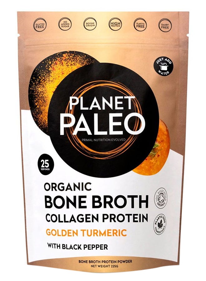 Planet Organic Planet Paleo Organic Bone Broth Collagen Protein Golden Turmeric With Black Pepper 225G, 25 Servings - Image 1