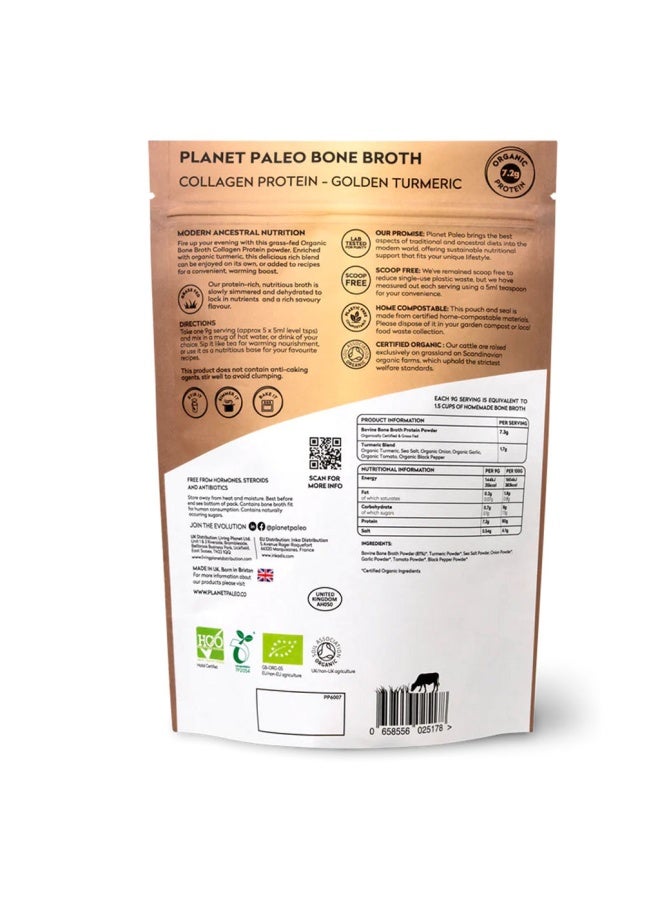 Planet Organic Planet Paleo Organic Bone Broth Collagen Protein Golden Turmeric With Black Pepper 225G, 25 Servings - Image 2