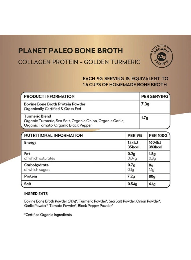 Planet Organic Planet Paleo Organic Bone Broth Collagen Protein Golden Turmeric With Black Pepper 225G, 25 Servings - Image 3