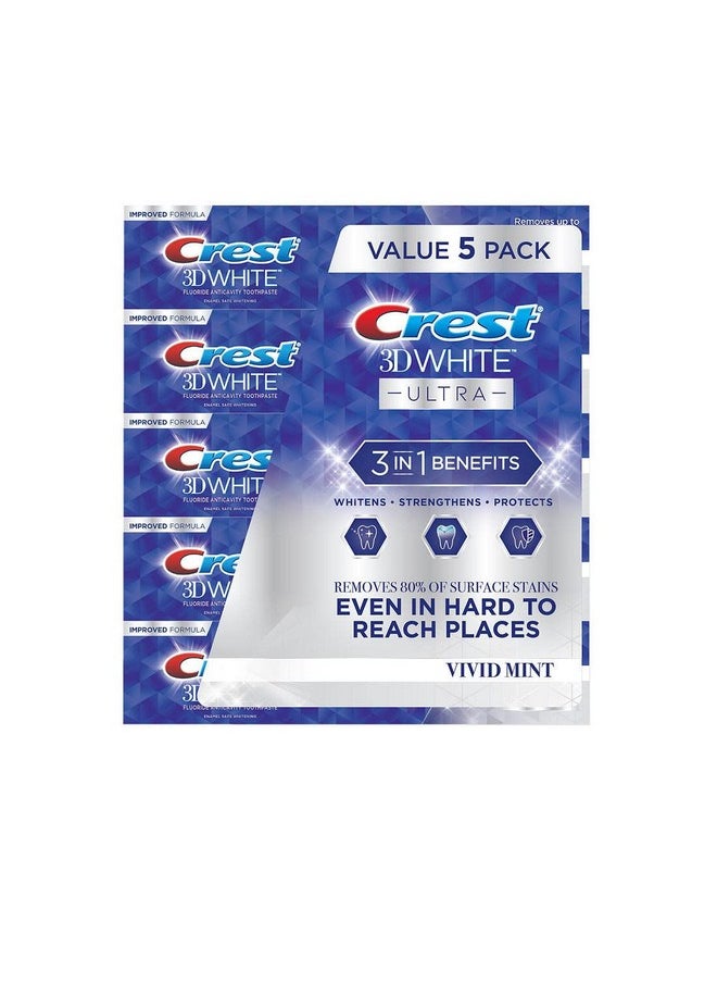 Crest Crest 3D White Ultra Whitening Toothpaste, Vivid Mint, (5.6 Ounce, 5 Pack)  - Image 1