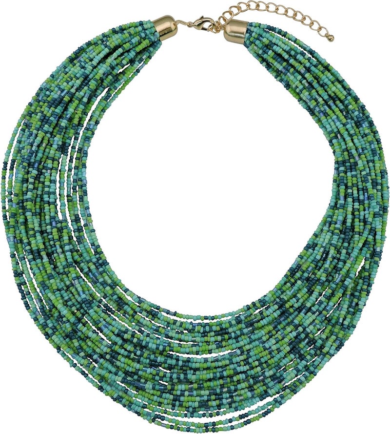 Bocar Multi Layer Chunky Bib Statement Seed Beads Cluster Collar Necklace for Women Gift (NK-10351) - Image 1