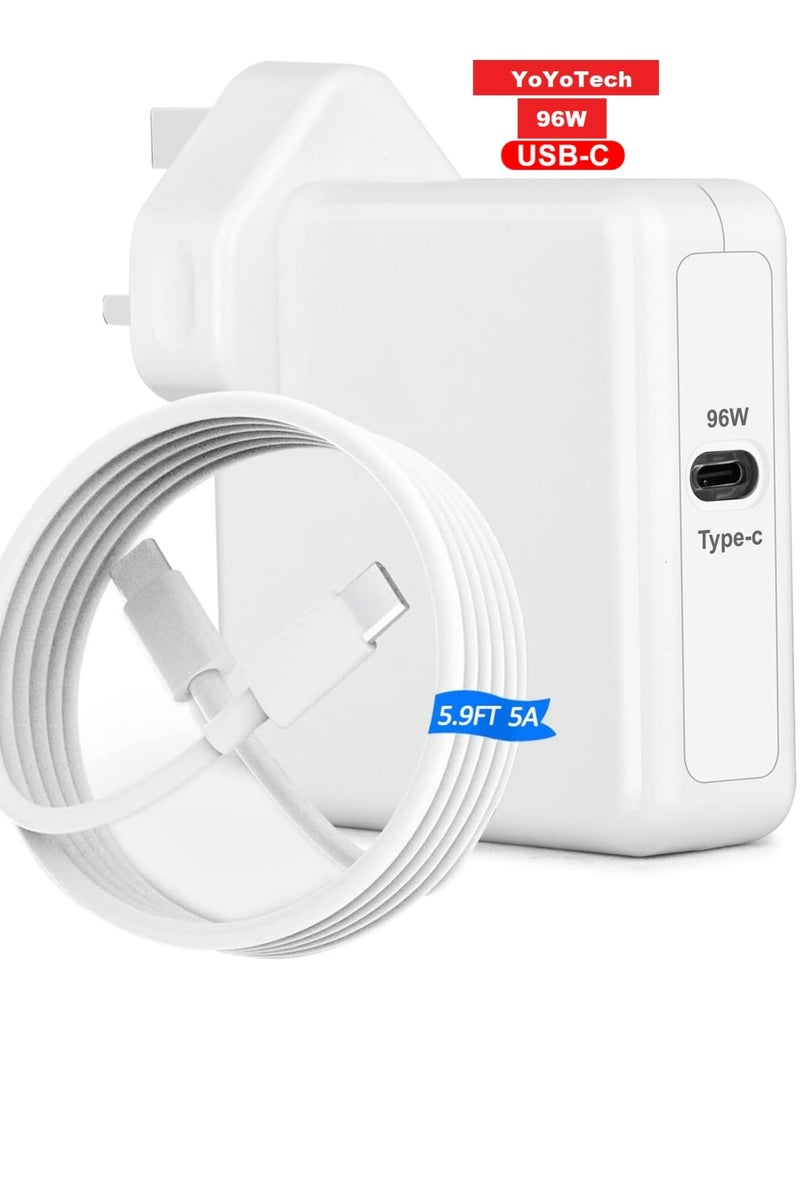 YoYoTech 96W Type C Macbook Pro-Air Charger Works with 13,14,15,16 Inch 2025/24/23/22/21 Model Laptops, Tabs&Smartphones Fast Replacement Charging Power Adapter,Thunderbolt Charger with USB C Cable,iPhone 16/15 Series. - Image 1