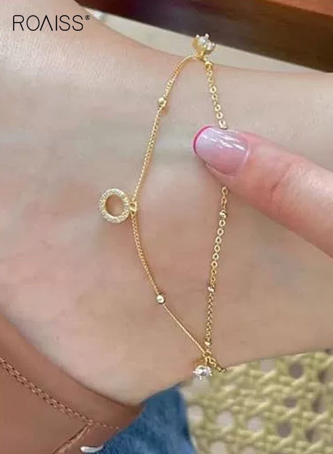 رويس سلاسل الكاحل النسائية، سلاسل كاحل دائرية مزدوجة الطبقات رائعة للنساء، سلاسل كاحل جديدة وعصرية وبسيطة، مجوهرات قدم عالية الجودة مرصعة بالألماس - Image 2