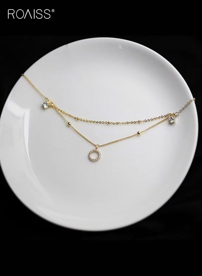 رويس سلاسل الكاحل النسائية، سلاسل كاحل دائرية مزدوجة الطبقات رائعة للنساء، سلاسل كاحل جديدة وعصرية وبسيطة، مجوهرات قدم عالية الجودة مرصعة بالألماس - Image 3