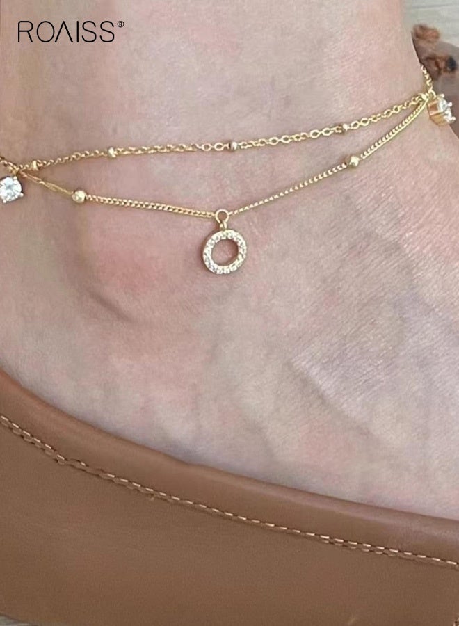 رويس سلاسل الكاحل النسائية، سلاسل كاحل دائرية مزدوجة الطبقات رائعة للنساء، سلاسل كاحل جديدة وعصرية وبسيطة، مجوهرات قدم عالية الجودة مرصعة بالألماس - Image 4