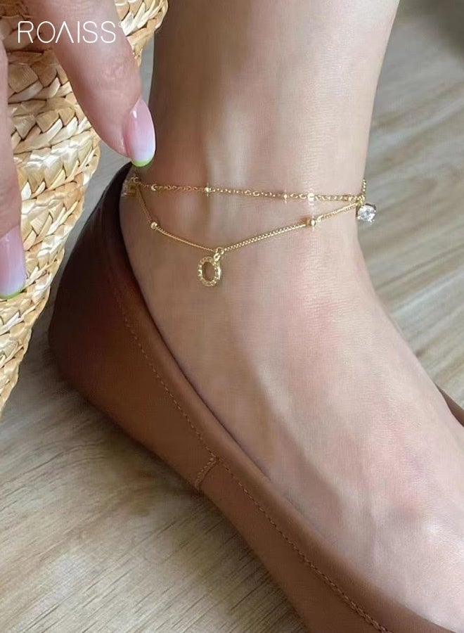 رويس سلاسل الكاحل النسائية، سلاسل كاحل دائرية مزدوجة الطبقات رائعة للنساء، سلاسل كاحل جديدة وعصرية وبسيطة، مجوهرات قدم عالية الجودة مرصعة بالألماس - Image 1