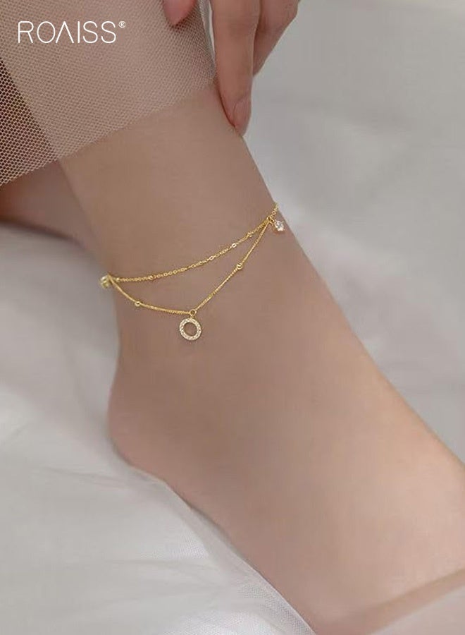 رويس سلاسل الكاحل النسائية، سلاسل كاحل دائرية مزدوجة الطبقات رائعة للنساء، سلاسل كاحل جديدة وعصرية وبسيطة، مجوهرات قدم عالية الجودة مرصعة بالألماس - Image 5