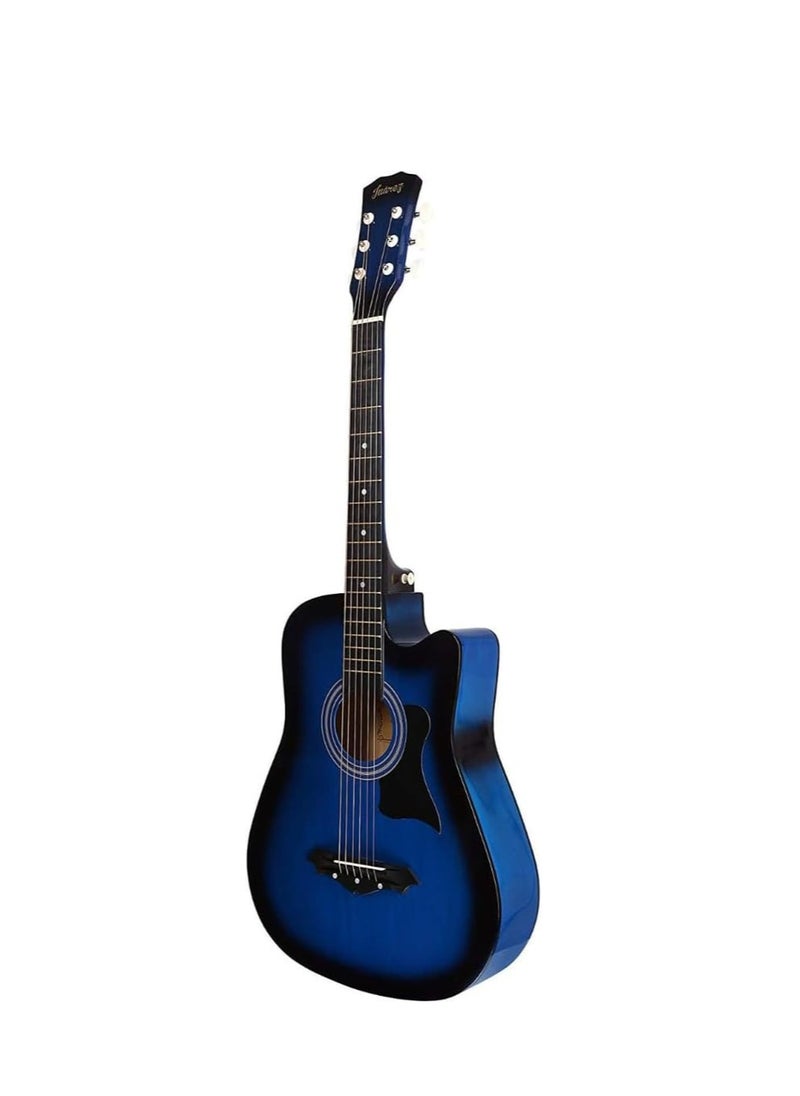 Megarya Flamingo Series Blue MF38BL Acoustic Guitar Made by Linden Binding and Full Wood Construction with Geared Tuning, Wood Frame and Steel Strings