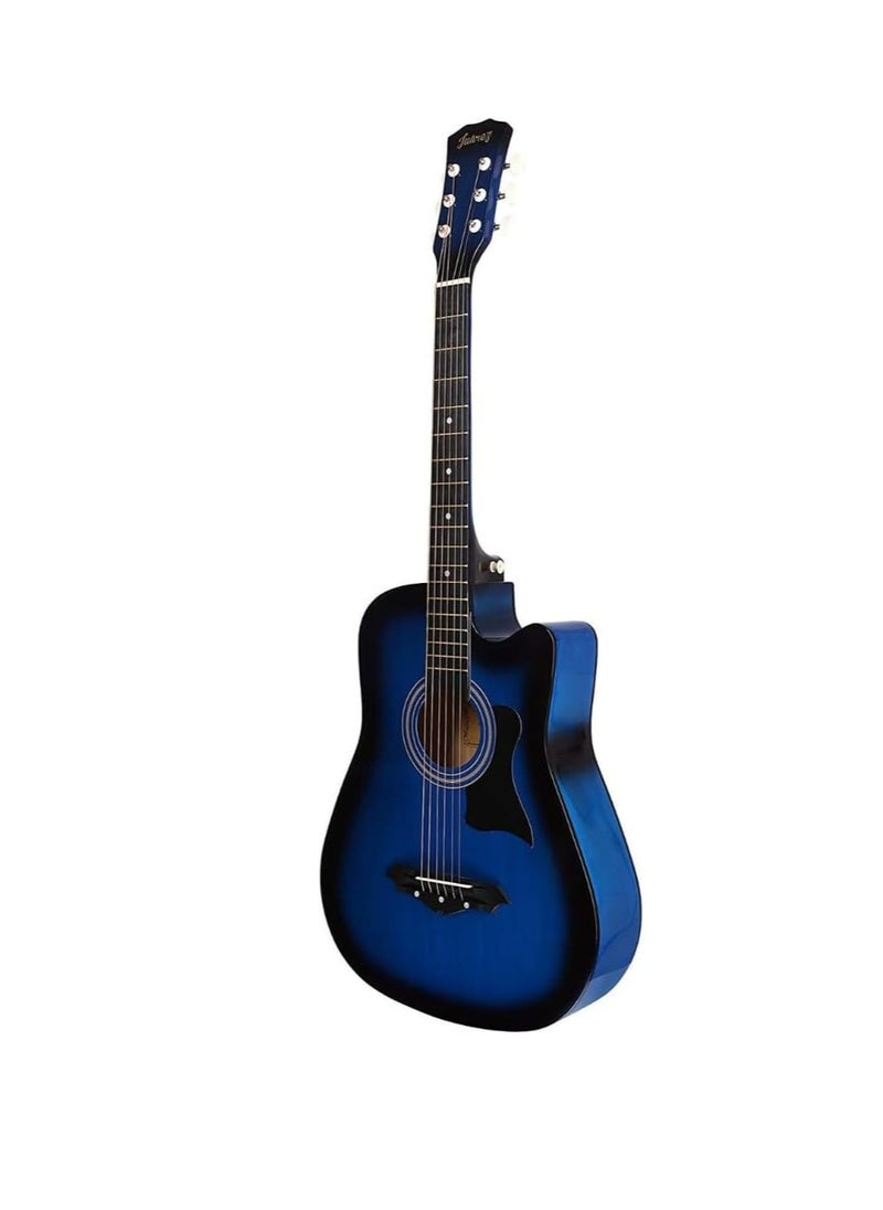 Megarya Flamingo Series Blue MF38BL Acoustic Guitar Made by Linden Binding and Full Wood Construction with Geared Tuning, Wood Frame and Steel Strings