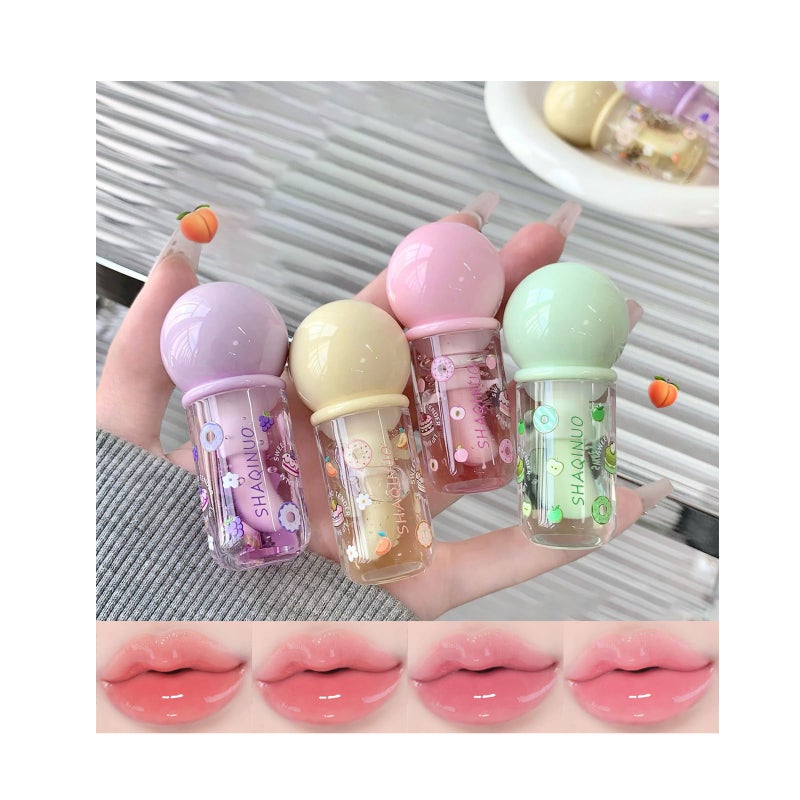 DENESTUP 4 Pcs Hydrating Lip Gloss Oil Set, Fruit Flavored Lip Gloss Set Shiny Lip Oil, Cute Lip Jelly for Women, Party Gift, Non-toxic Make-up - Image 1