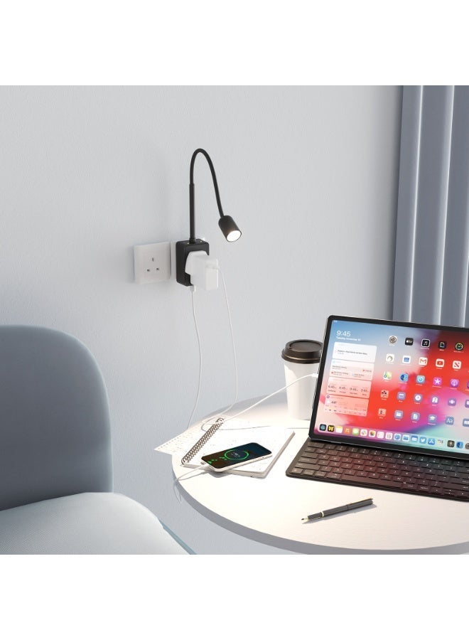 PRINCEWAY Plug In LED Reading Light, Dimmable Black Flexible Bedside Wall Lamp with Power Plug and Outlet, Two Touch Switches, 3 Lighting Color Modes, 50° Beam Angle, USB Output Charging Ports - Image 5