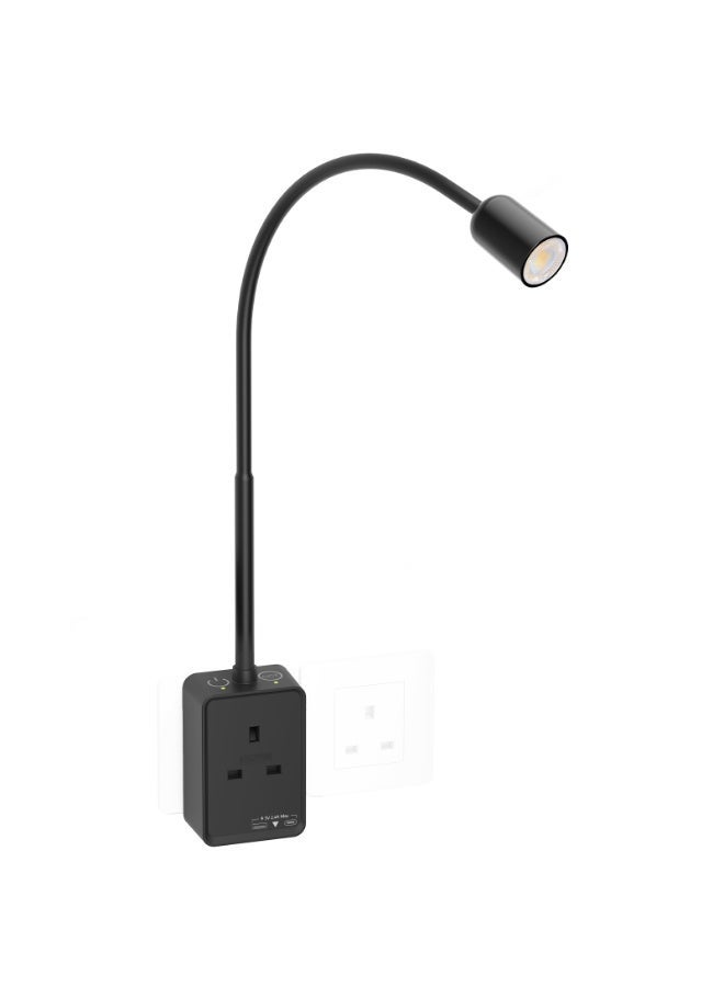PRINCEWAY Plug In LED Reading Light, Dimmable Black Flexible Bedside Wall Lamp with Power Plug and Outlet, Two Touch Switches, 3 Lighting Color Modes, 50° Beam Angle, USB Output Charging Ports - Image 2