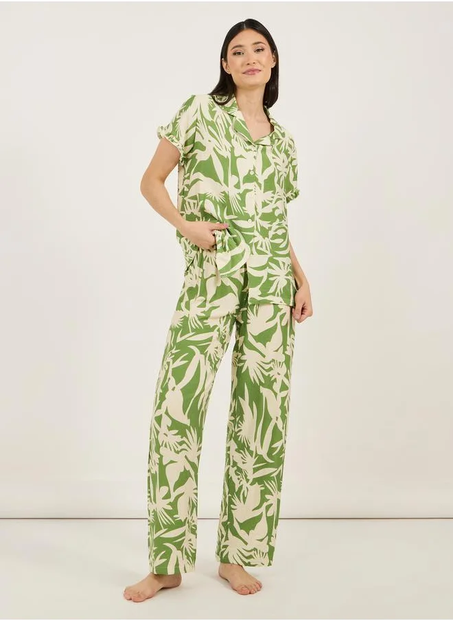 Styli All Over Floral Print Viscose Shirt & Pyjama Set